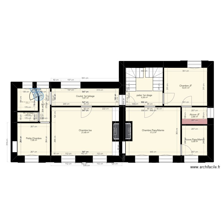 Gurgy  1er etage. Plan de 11 pièces et 89 m2