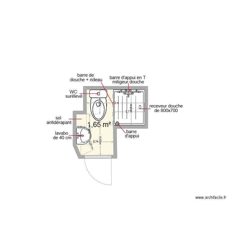 traore 1. Plan de 1 pièce et 2 m2