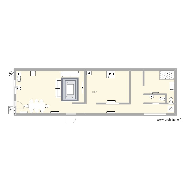 plan vide. Plan de 1 pièce et 92 m2