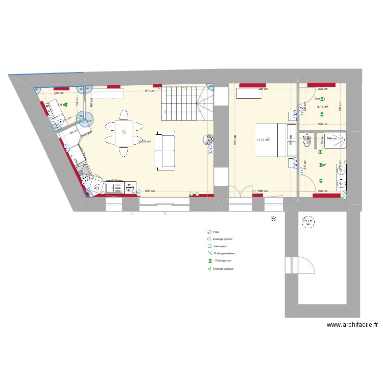 Aménagement 25 La Meffrais (réseau elec rdc). Plan de 10 pièces et 128 m2