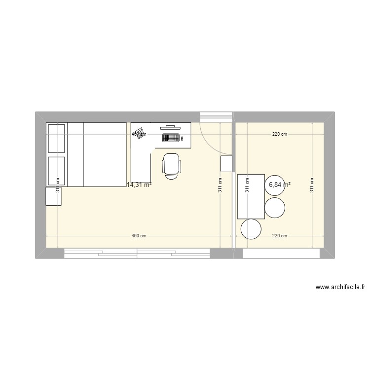 125. Plan de 2 pièces et 21 m2