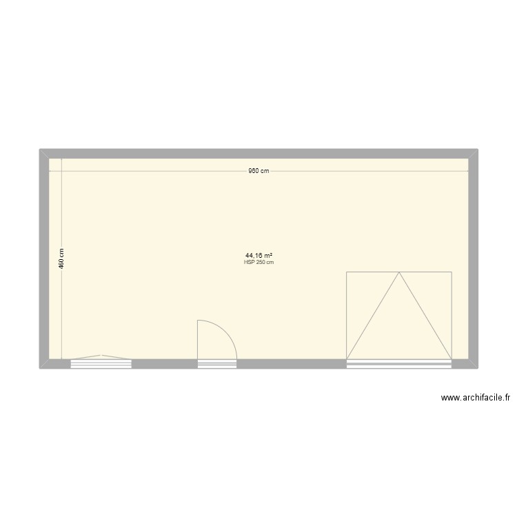 atelier. Plan de 1 pièce et 44 m2