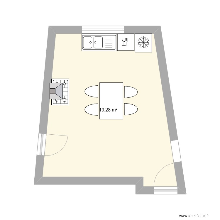 Cuisine V1. Plan de 1 pièce et 19 m2