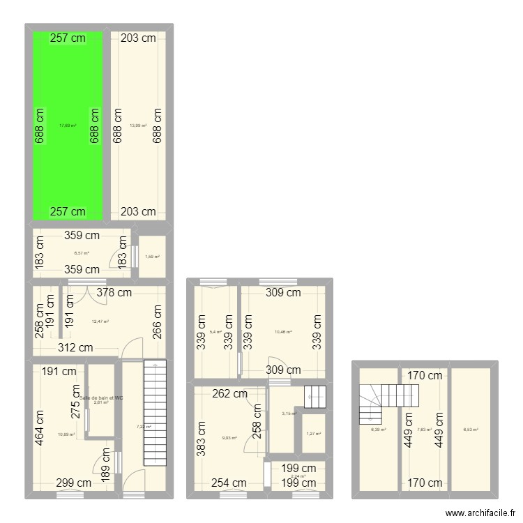 Cambrai 98m² 107000. Plan de 17 pièces et 126 m2