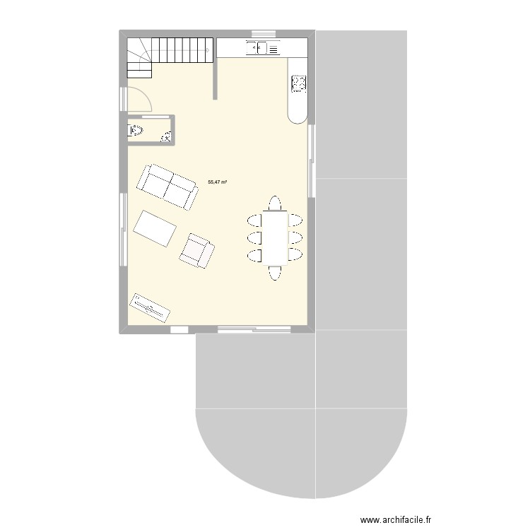 Projet 1 - Maison 2 - RDC. Plan de 1 pièce et 55 m2