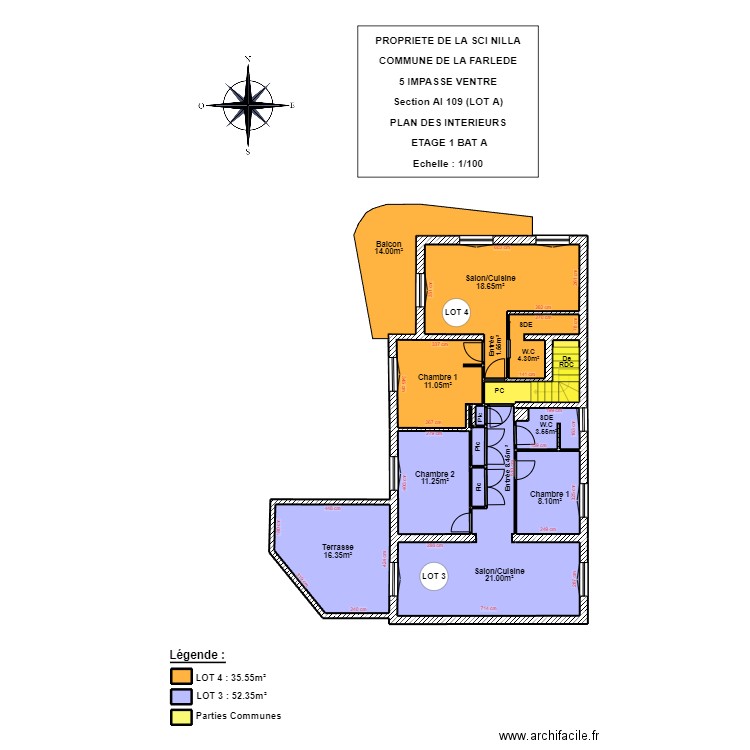 SCI NILLA (ETAGE 1 BAT A). Plan de 15 pièces et 110 m2