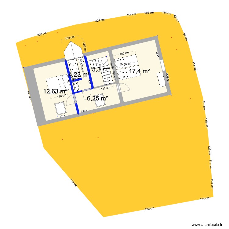 PRIEUX intérieur 1ER 1 bis eco +. Plan de 5 pièces et 46 m2