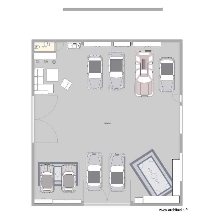 locale. Plan de 2 pièces et 265 m2