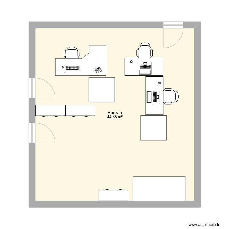 bureau Vitry. Plan de 1 pièce et 44 m2