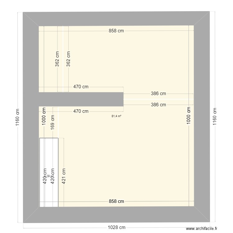 rdc. Plan de 2 pièces et 90 m2