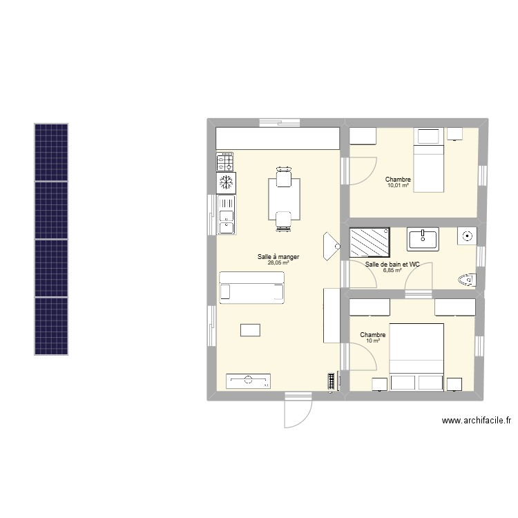 contenaire. Plan de 4 pièces et 55 m2