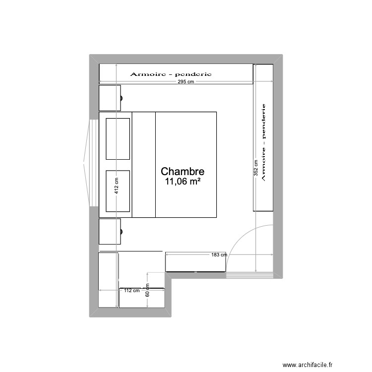 Chambre A & M.C. Plan de 1 pièce et 11 m2