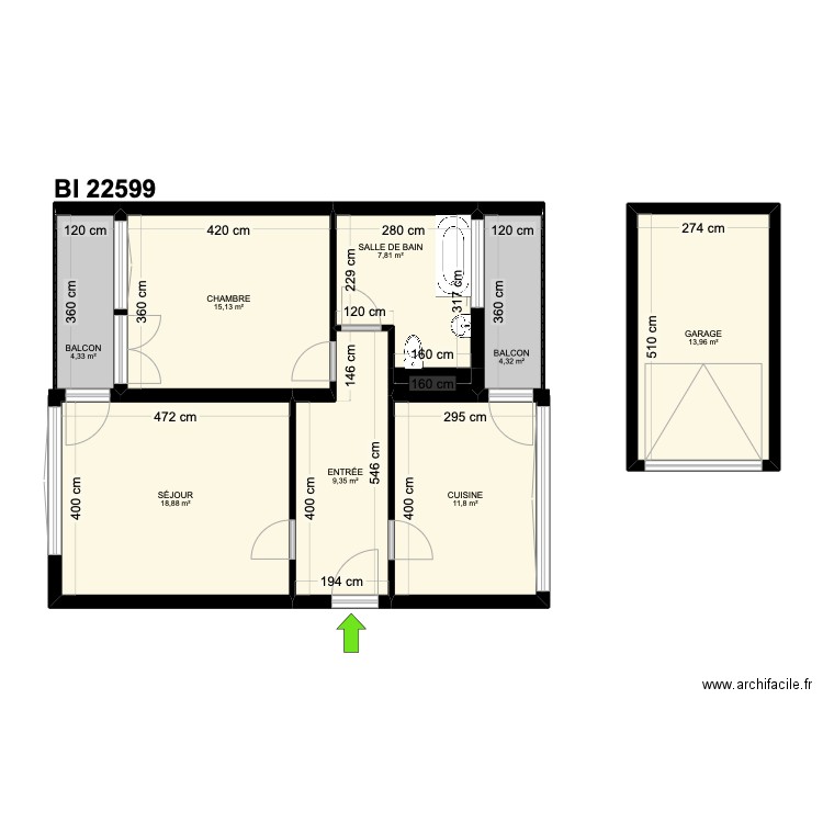 BI 22599. Plan de 9 pièces et 86 m2