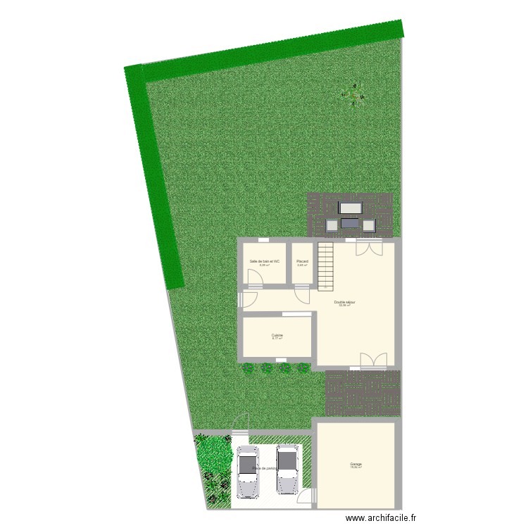 Maison + terrain RDC. Plan de 6 pièces et 92 m2