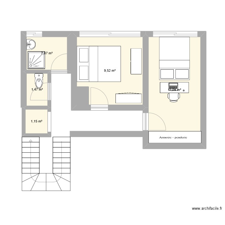 plan niveau bas. Plan de 5 pièces et 27 m2