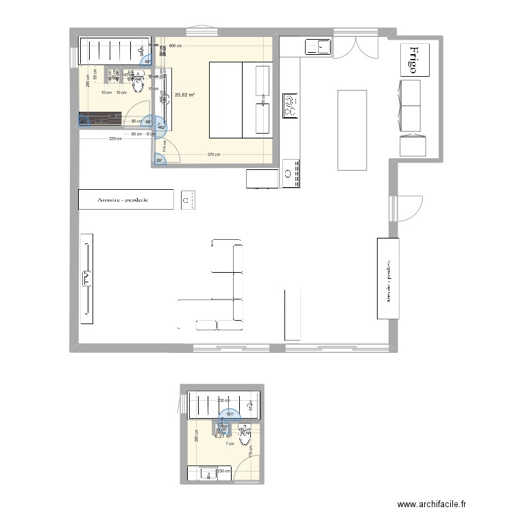 la goutte piraudon. Plan de 2 pièces et 28 m2