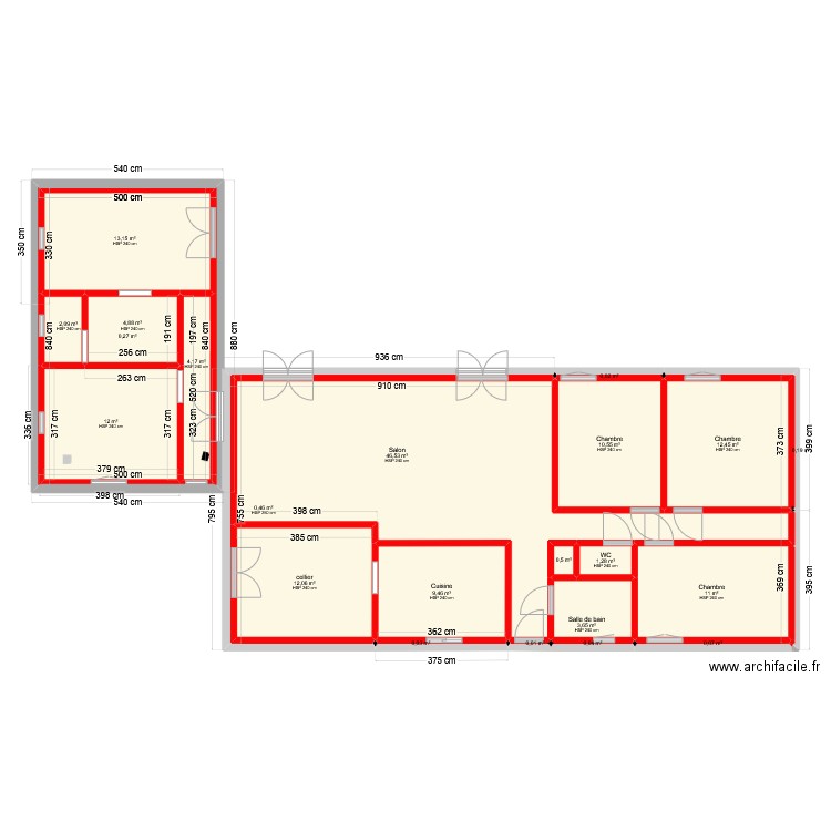 extension2. Plan de 22 pièces et 187 m2