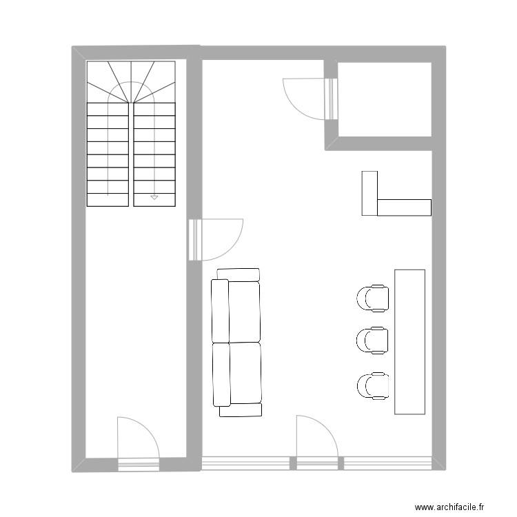 RDC . Plan de 3 pièces et 52 m2