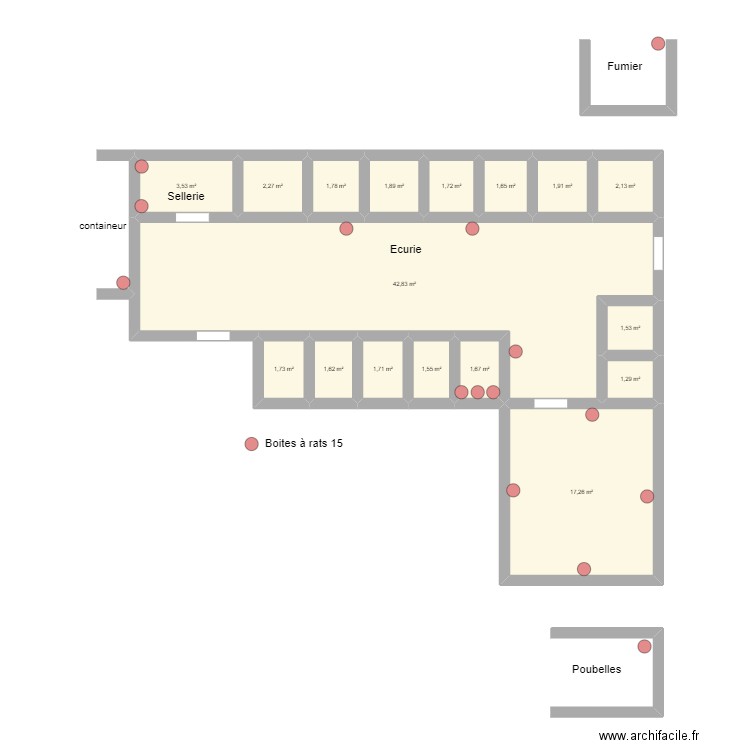 Ecuries des Grands Champs. Plan de 17 pièces et 88 m2