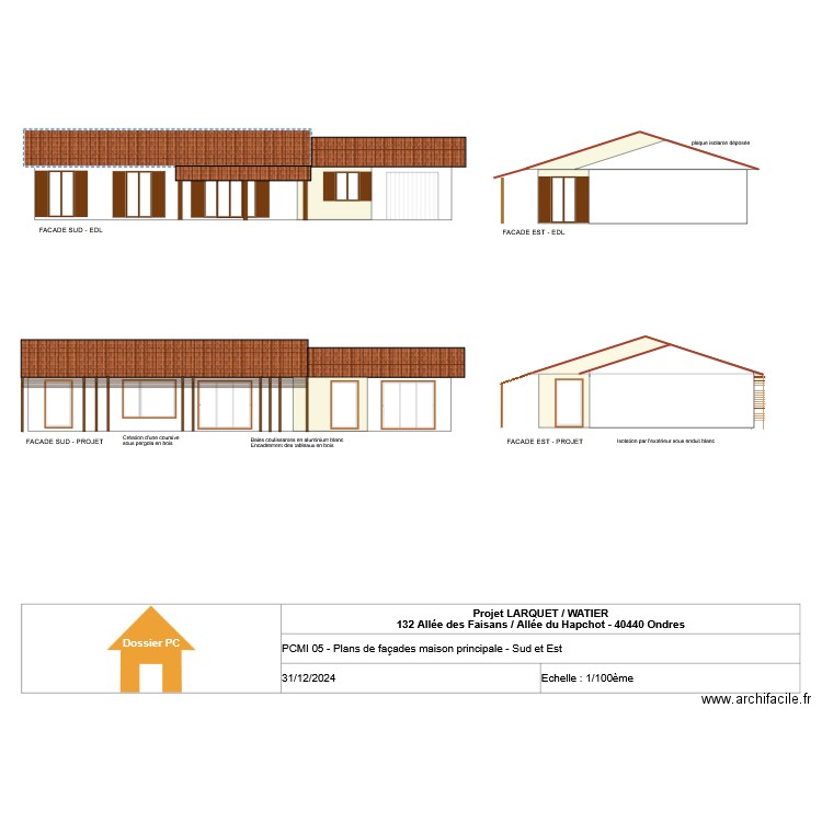 LARQUET/WATIER - PCMI05 - Facades Sud et Est. Plan de 0 pièce et 0 m2