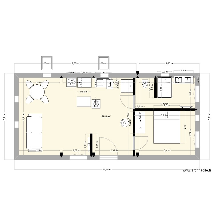 Dependance_10-poutres. Plan de 1 pièce et 49 m2