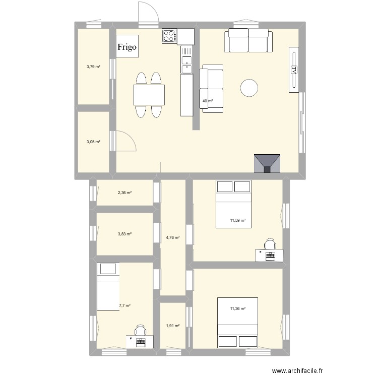 projet 2. Plan de 10 pièces et 90 m2