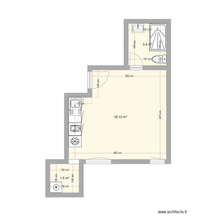 Rians A02. Plan de 3 pièces et 24 m2