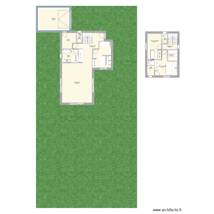 R+1 bis. Plan de 13 pièces et 131 m2