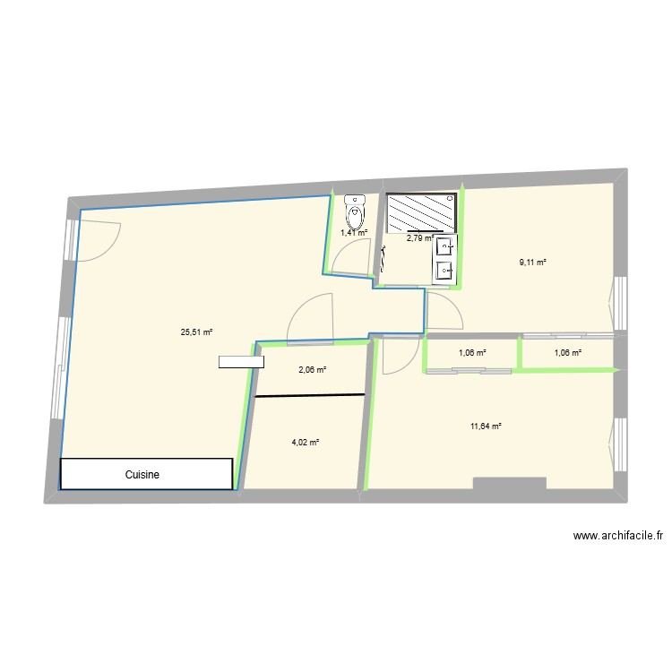 Bjoern - 1er étage - Rénové. Plan de 9 pièces et 59 m2