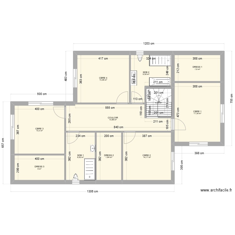 1ER ETAGE AU FOND BOIS LEROI. Plan de 11 pièces et 126 m2