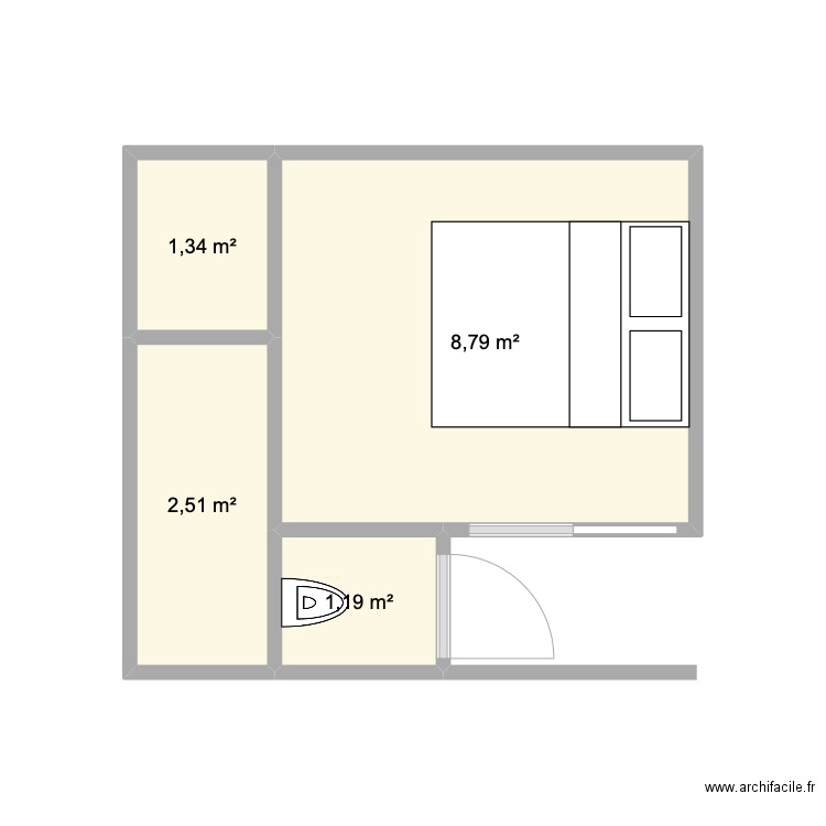 SDB CH1. Plan de 4 pièces et 14 m2