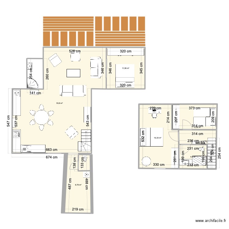 Saint Briac extension v1 bis. Plan de 6 pièces et 108 m2