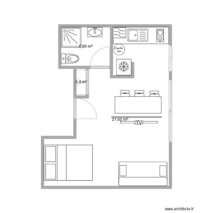 lionel 2. Plan de 3 pièces et 25 m2