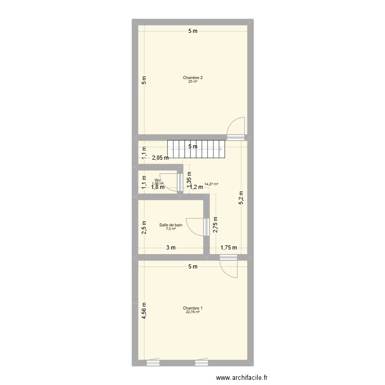 maison haut étage. Plan de 5 pièces et 72 m2