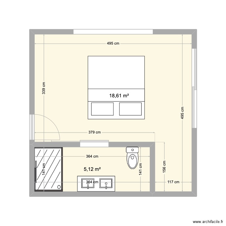 chambre casa barca. Plan de 2 pièces et 24 m2