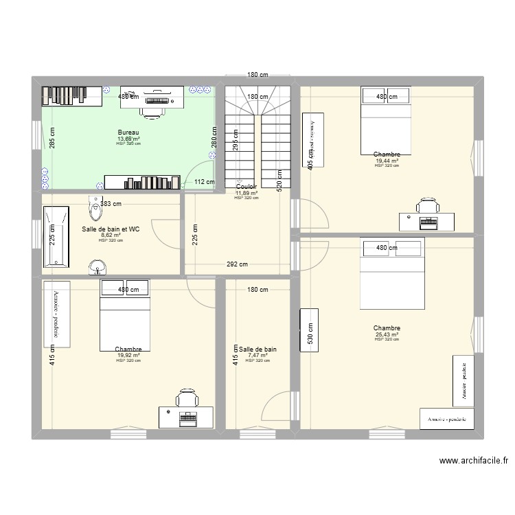 Etage LIEURAN DETAIL BUREAU. Plan de 7 pièces et 106 m2