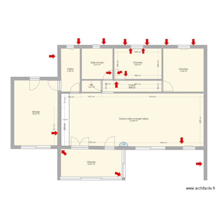 Maison . Plan de 9 pièces et 116 m2