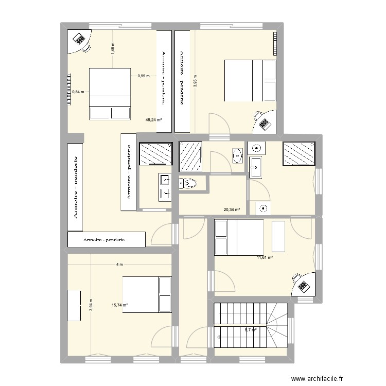 Plan V7. Plan de 5 pièces et 103 m2