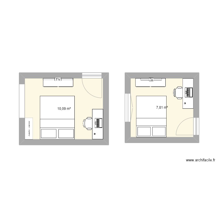 chambres abondances. Plan de 2 pièces et 18 m2