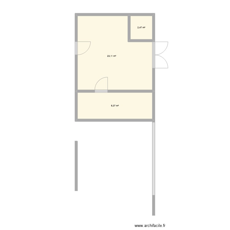 cuisine. Plan de 3 pièces et 35 m2