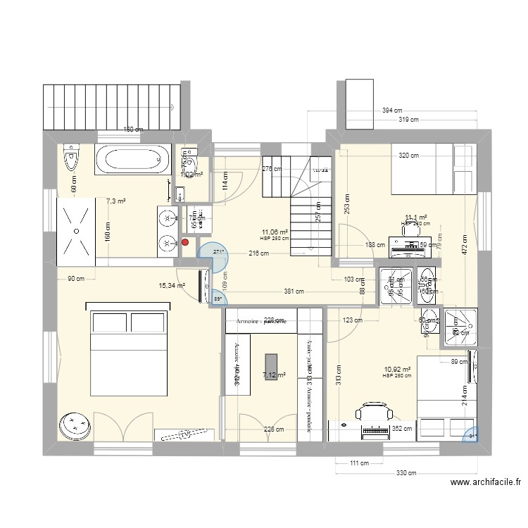 Rouret R+1 V21. Plan de 8 pièces et 64 m2