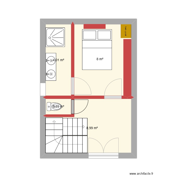 etage 1. Plan de 4 pièces et 22 m2