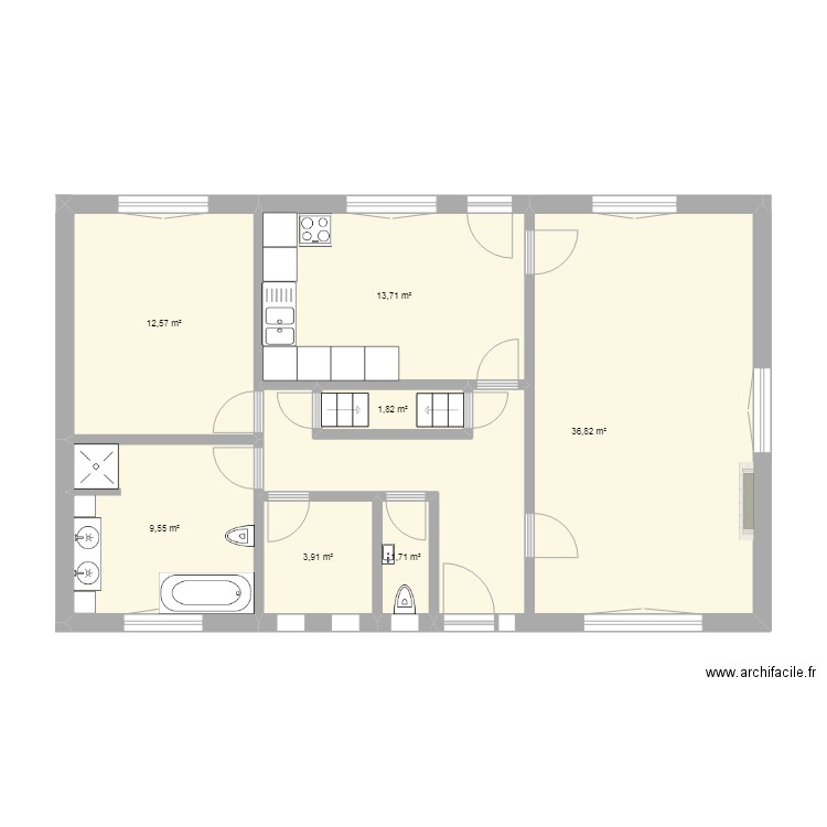 Grand Route 97. Plan de 7 pièces et 80 m2