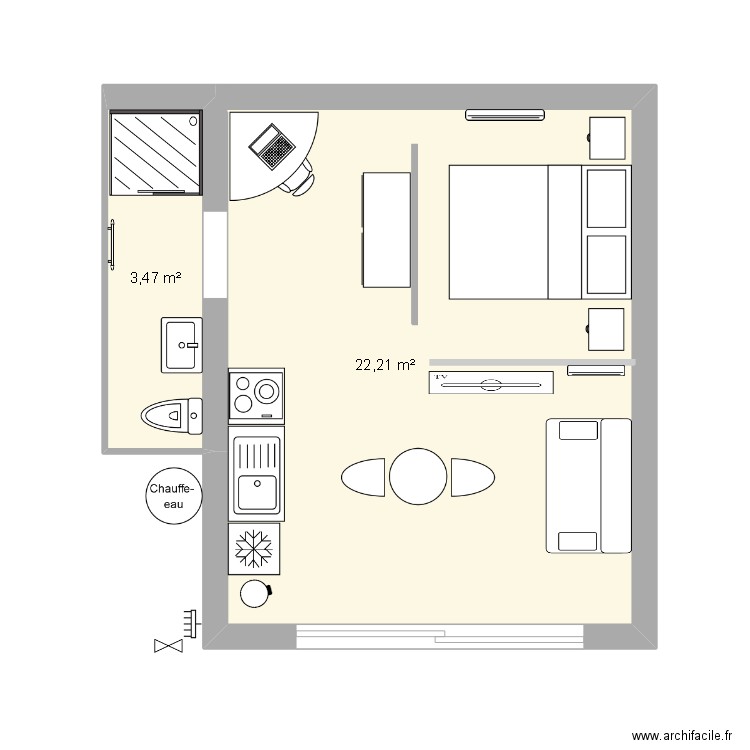 Garage actuel - Plan Emilie. Plan de 2 pièces et 26 m2