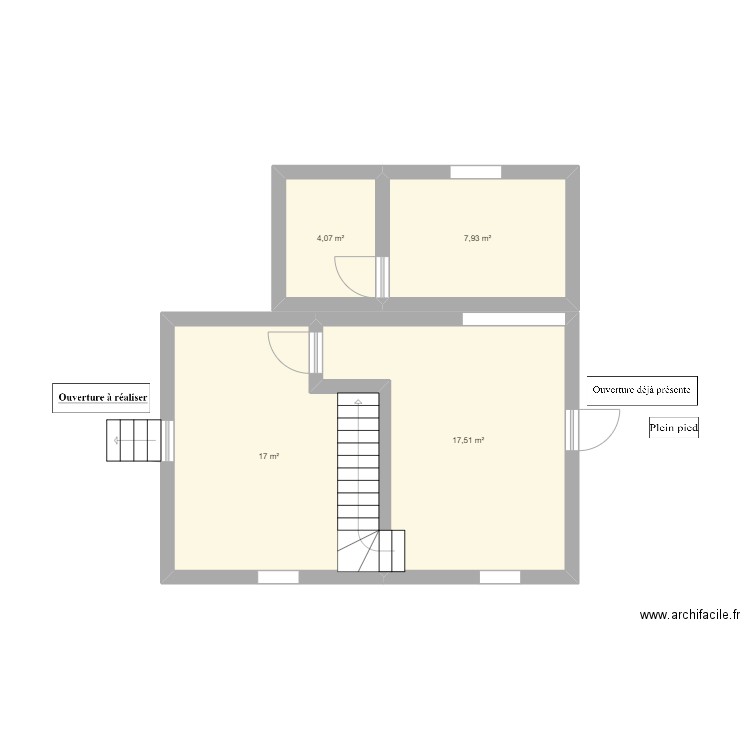 avant porte fenetre . Plan de 4 pièces et 47 m2