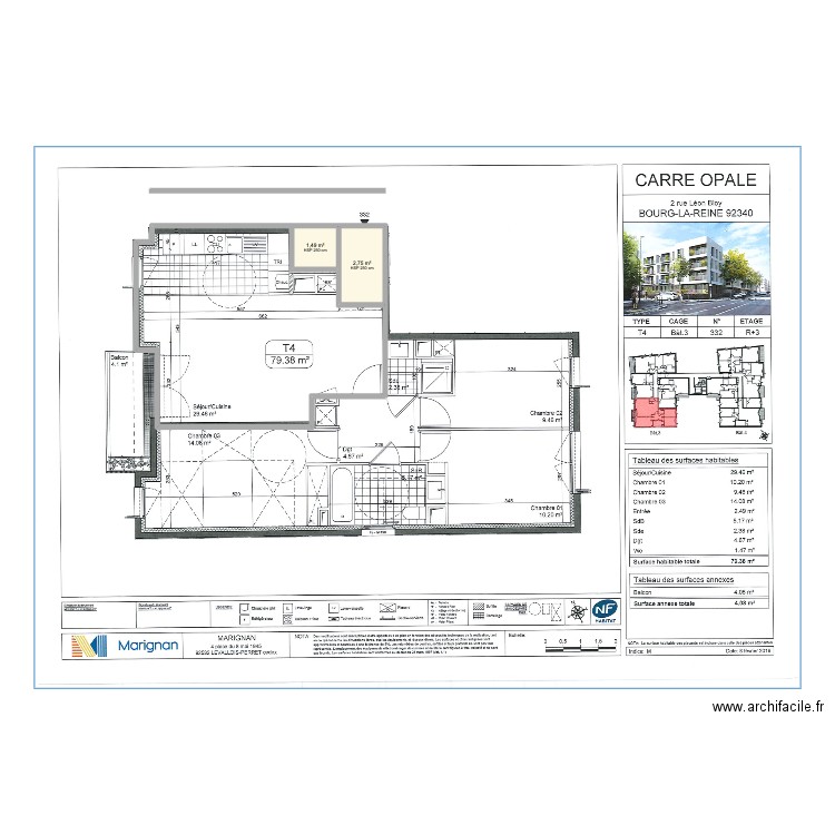 Grand Appart BLR. Plan de 2 pièces et 4 m2