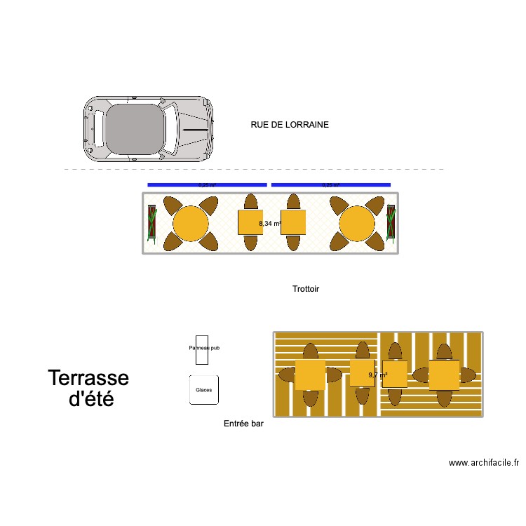 TERRASSE BAR ETE. Plan de 2 pièces et 18 m2