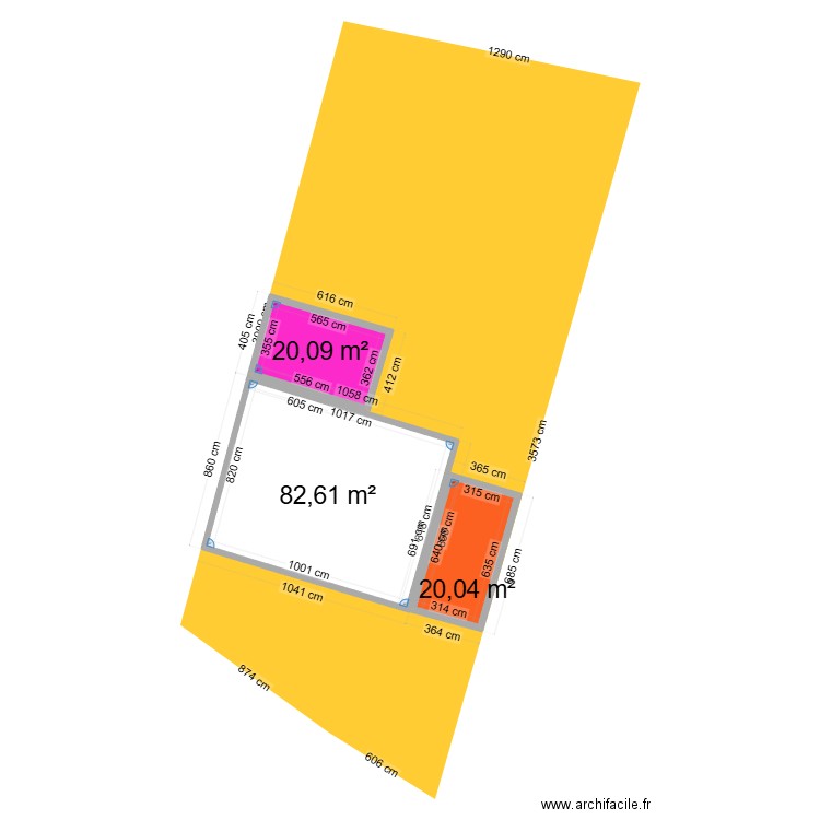 annexe+extension. Plan de 3 pièces et 123 m2