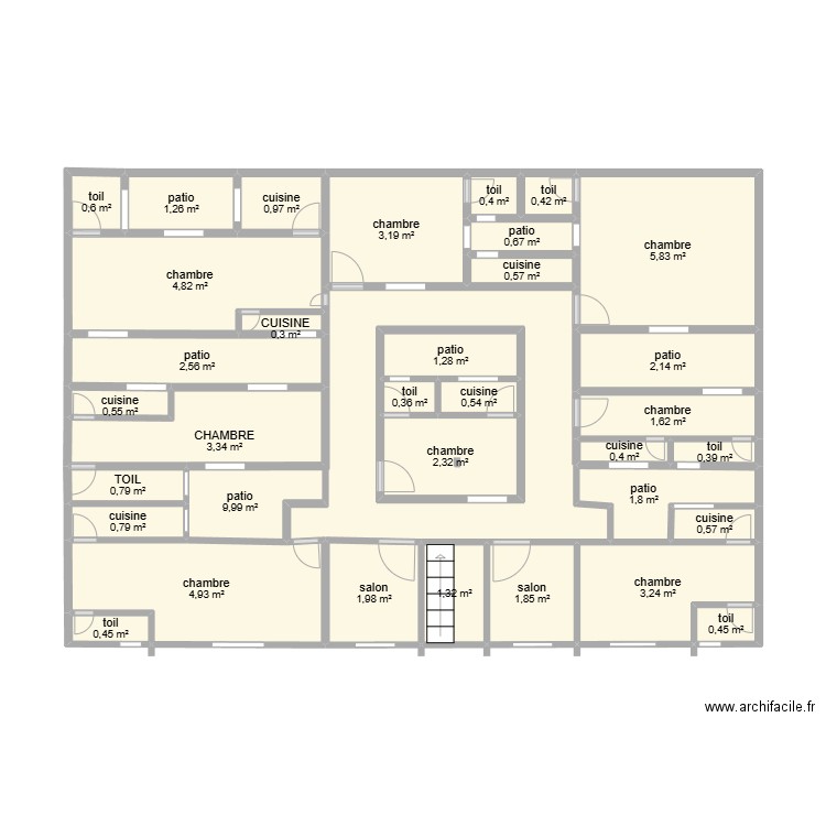 WAGUE3. Plan de 34 pièces et 68 m2