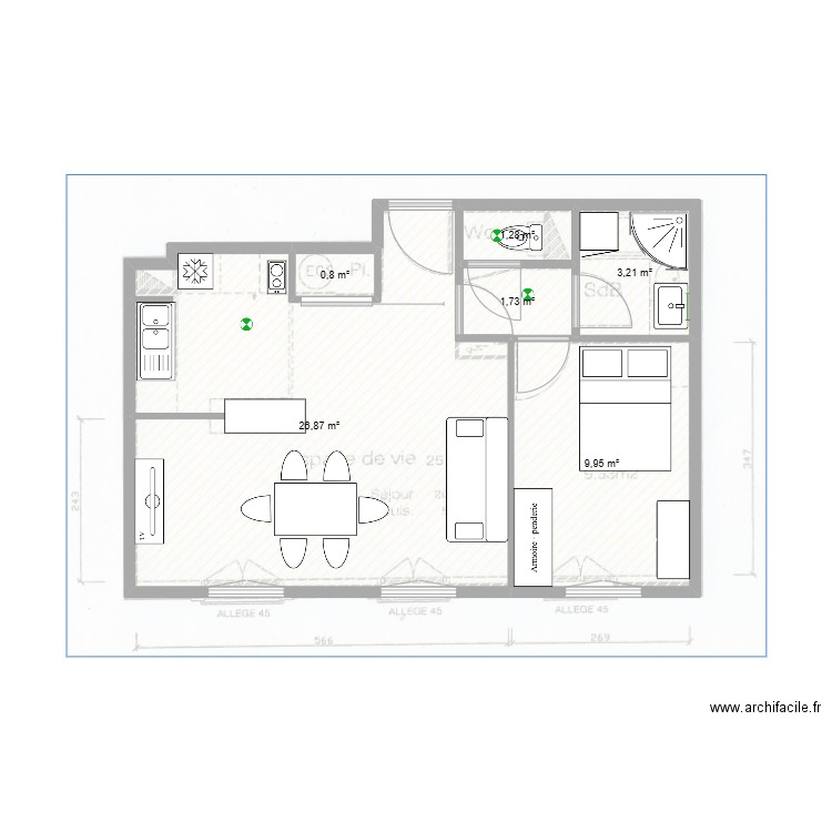 Studio Serris. Plan de 6 pièces et 44 m2